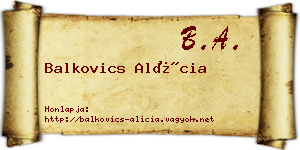 Balkovics Alícia névjegykártya